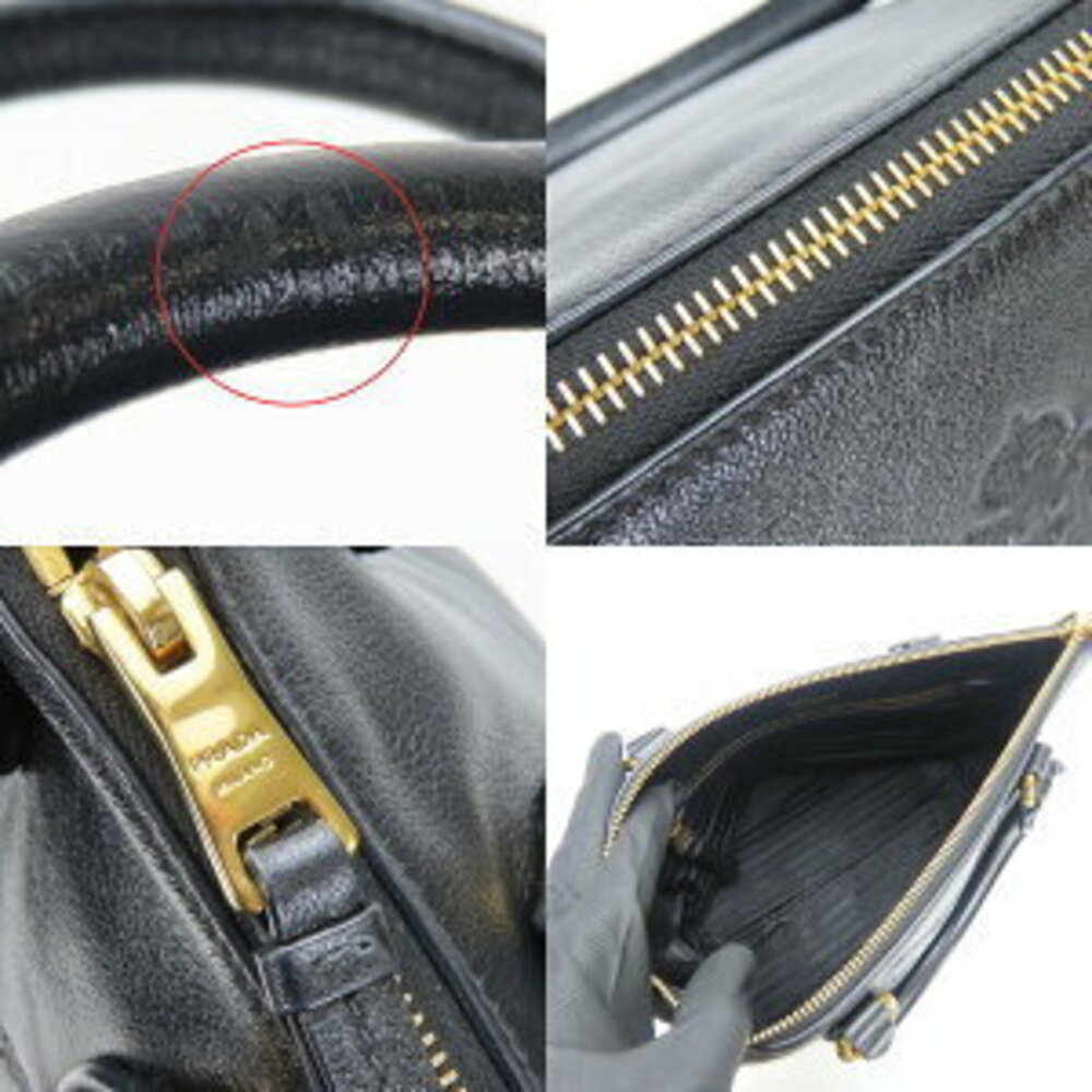 Prada Handbag Leather Nero Black Logo Shoulder Bag - Picture 6 of 11
